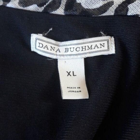 Dana Buchman Animal Leopard Print  Netted V-neck Short Sleeved Top Tan Blk Sz XL - Picture 3 of 8